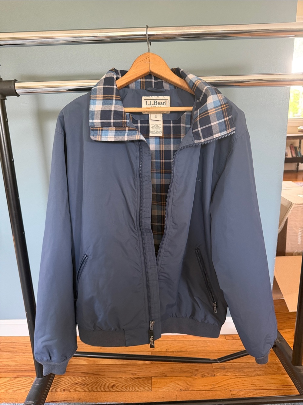 L.L. Bean Navy Bomber Jacket with Plaid Lining